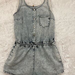 Topshop Gray and Blue Sleeveless Jumpsuit with Cinched Waist